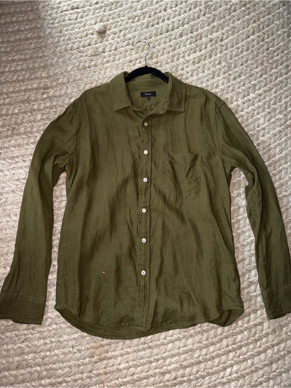 Quince Olive Green Linen Button-Down Shirt